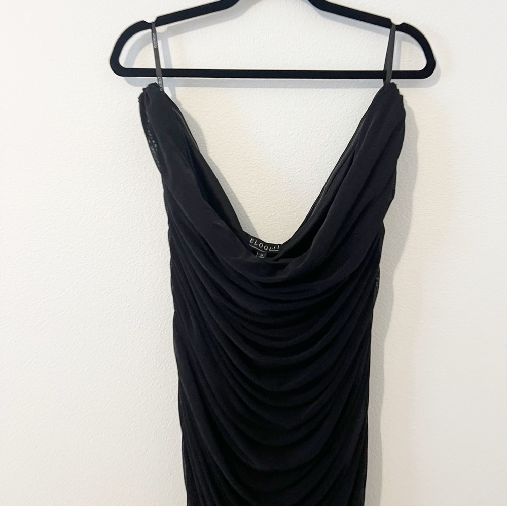 Eloquii Black Strapless Ruched Mesh Midi Dress Size 24 NWT - Picture 6 of 6